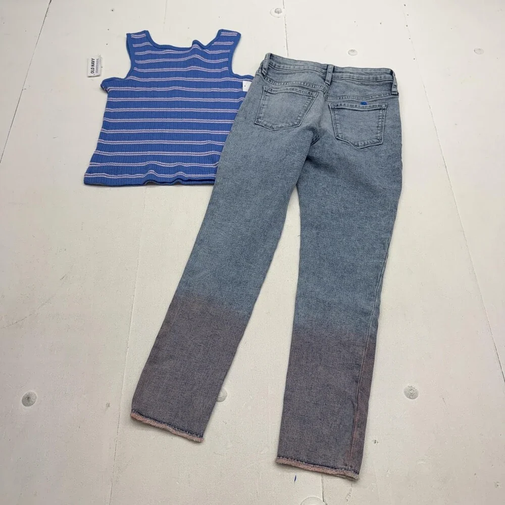 Gap Old Navy Outfit Set Girls 10 Blue Striped Tank Denim Jeans 2 Piece Casual